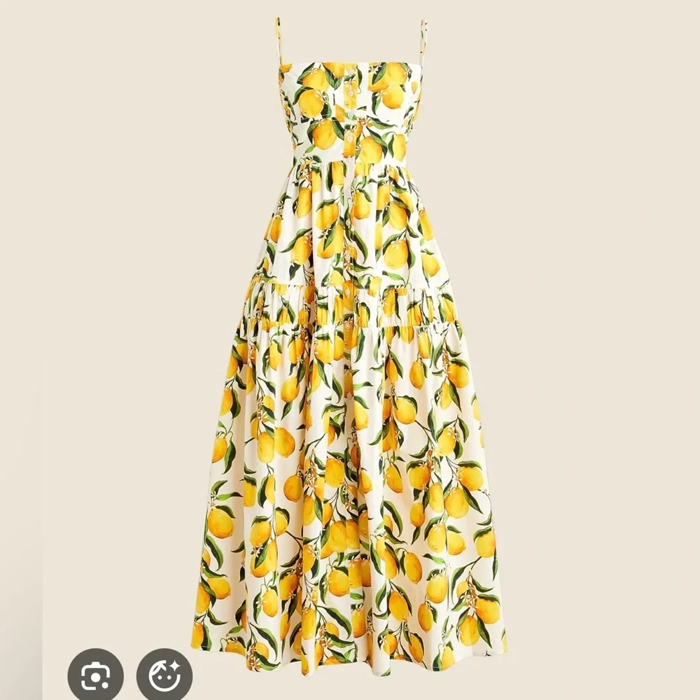 J. Crew 16 Limoncello Lemon Print Cotton Tiered Summer Plus Sundress 1X - Picture 1 of 16